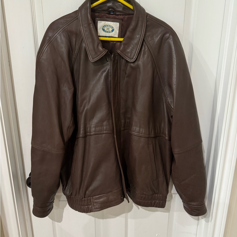 Classic Brown Leather Bomber Jacket